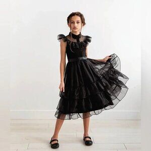 Wednesday Addams costume ball gown dress black ruffle halloween costume cosplay
